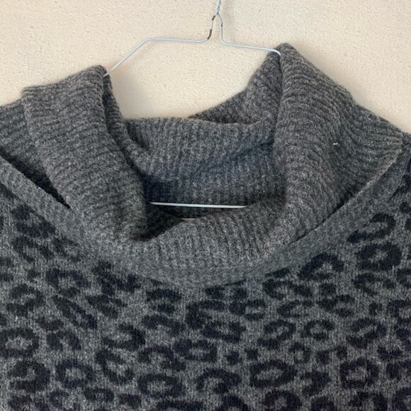 Anthropologie women's small tunic sweater cowl neck gray cheetah wool yak long s - Picture 5 of 10